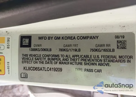 2020 Chevrolet Spark Fwd 1Lt Automatic from USA, damaged, VIN KL8CD6SA7LC419209